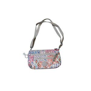 Kipling Mini Crossbody Sling Nylon Zip Bag White Multicolor *No Monkey Keychain*